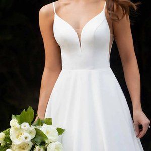 SLEEK DOVE SATIN BALLGOWN WITH SHEER BACK